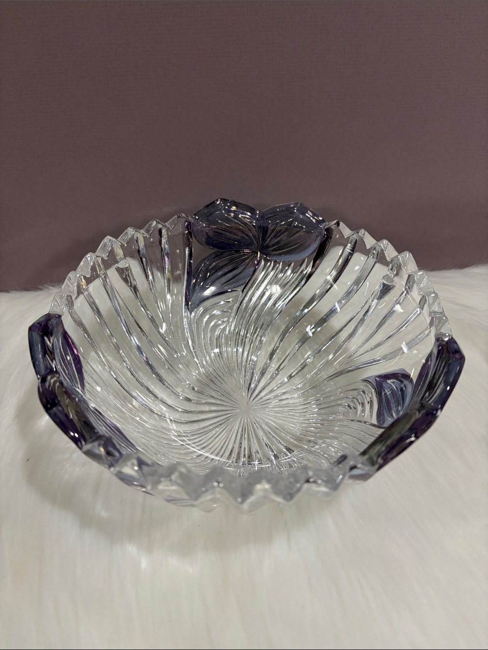 Clear Glass Decorative Bowl with Subtle Purple Accents